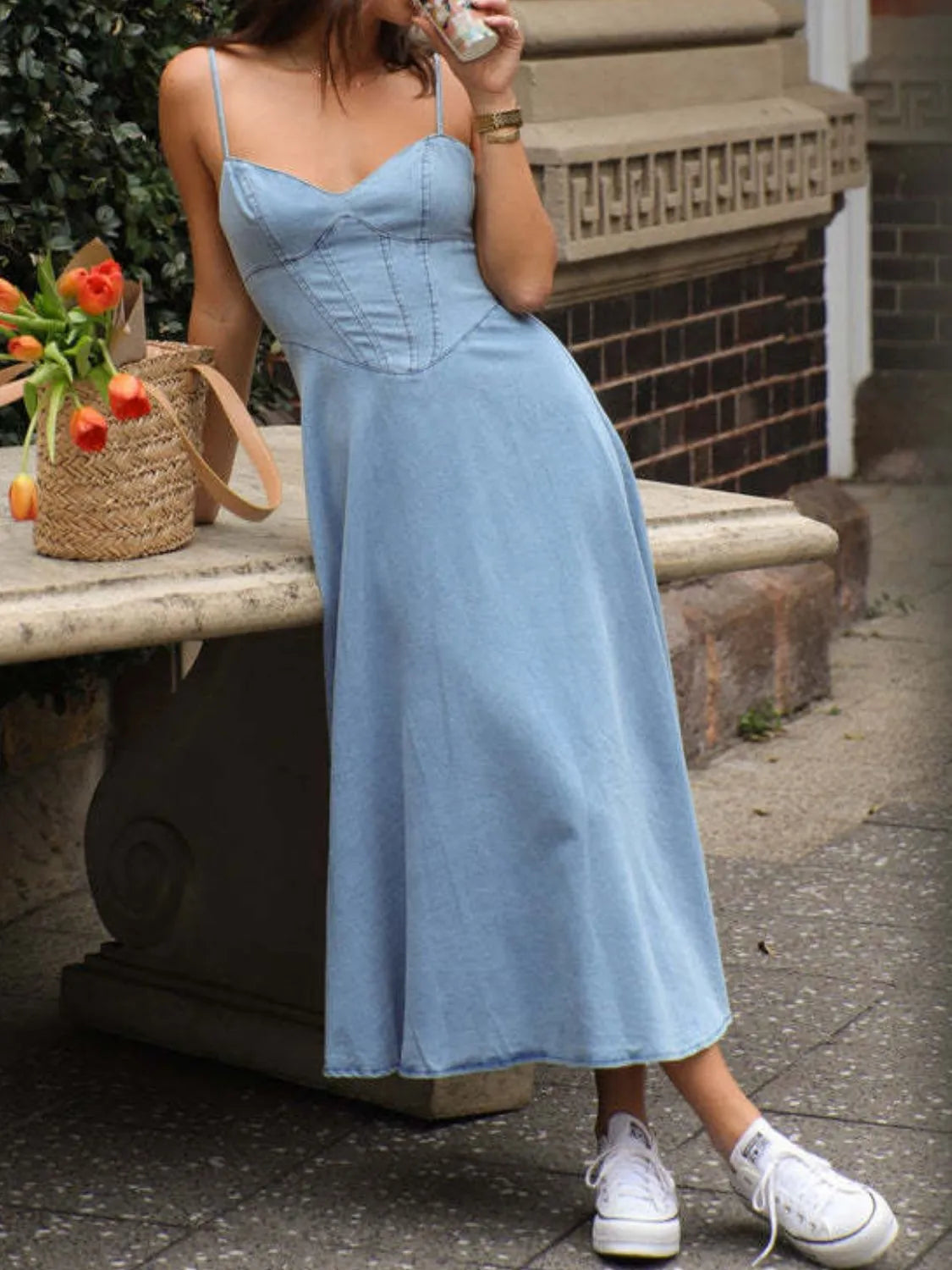 Smocked Sweetheart Neck Midi Cami Dress – Trendsi | ClozArt