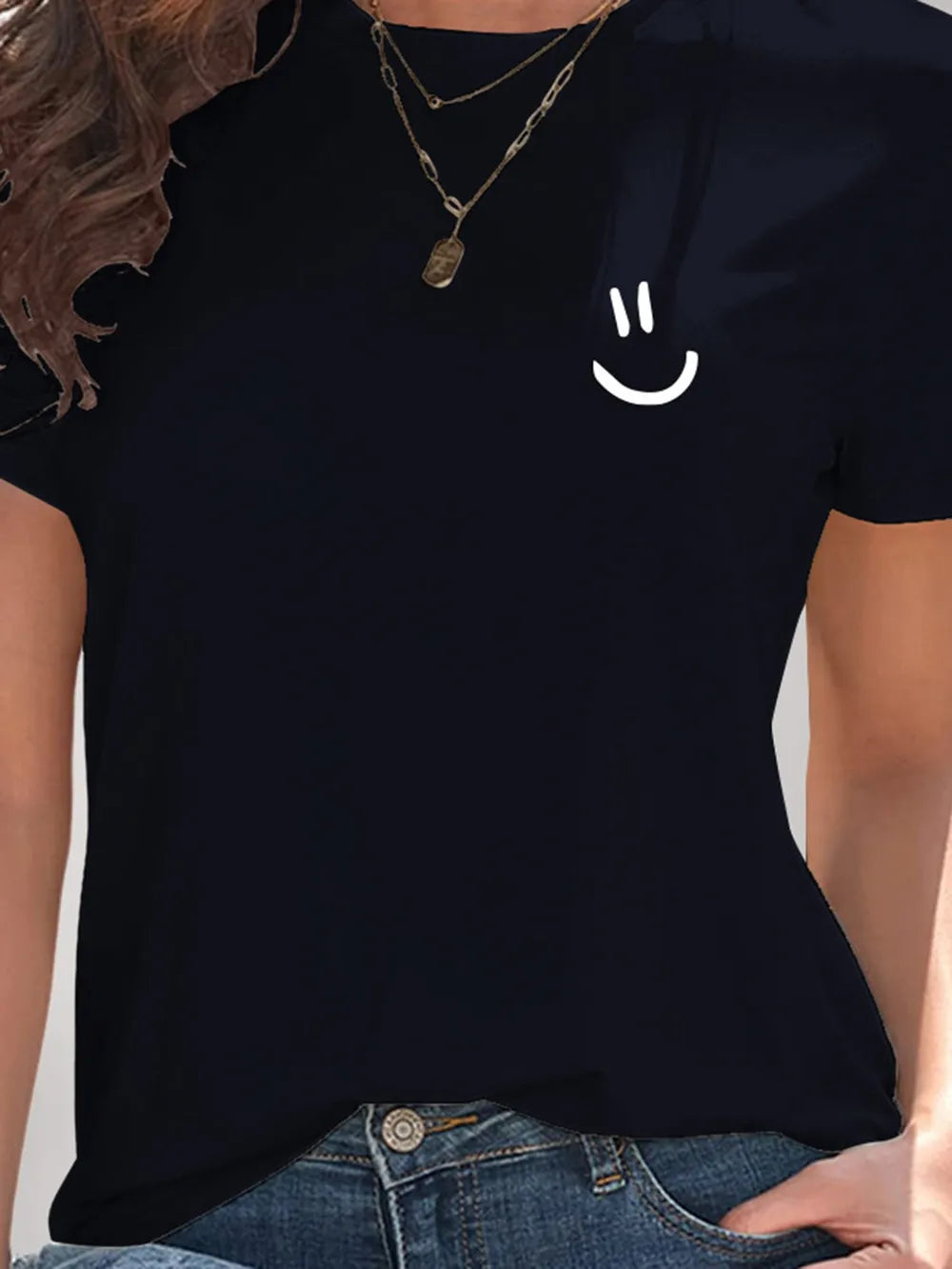Smile Graphic Round Neck Short Sleeve T-Shirt – Trendsi | ClozArt