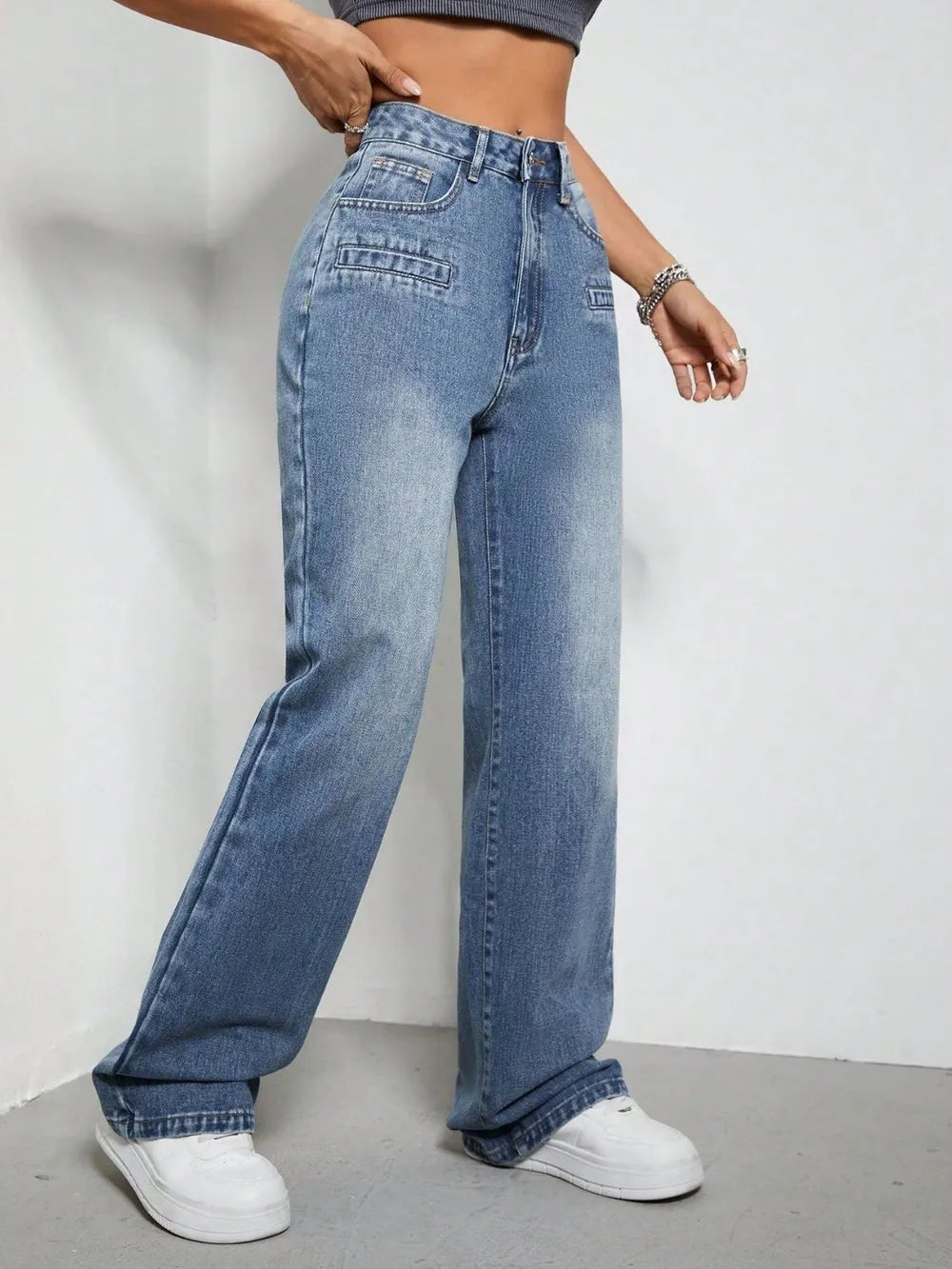 High Rise Wide Leg Jeans with Pockets – Trendsi | ClozArt
