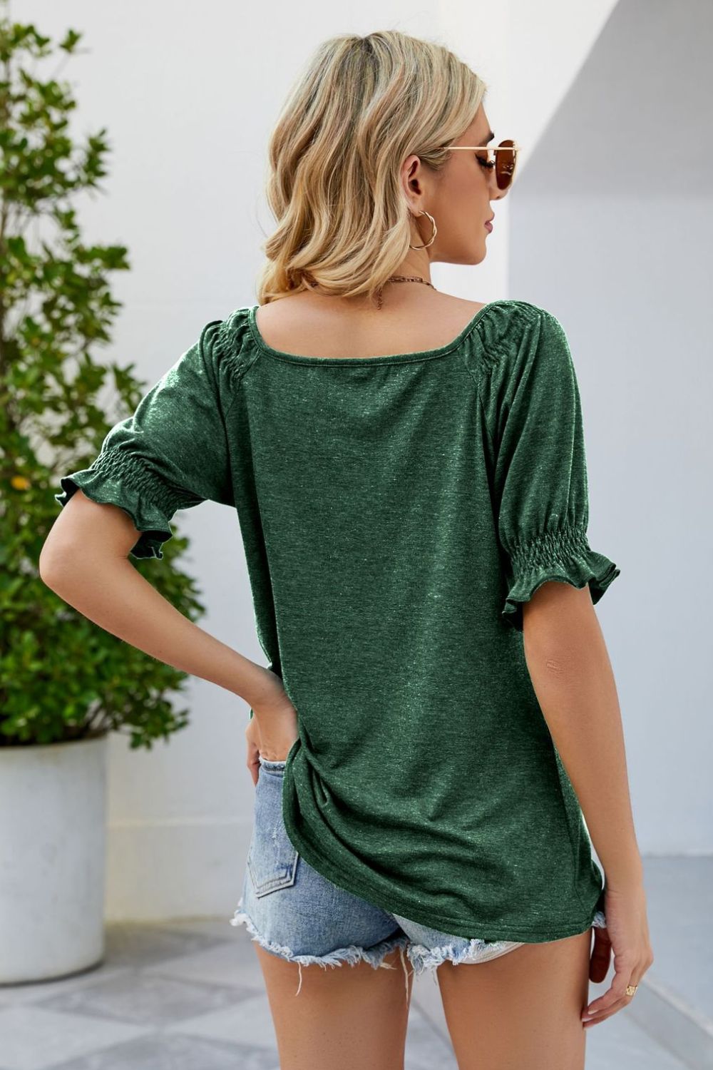 Short Flounce Sleeve Top – Trendsi | ClozArt