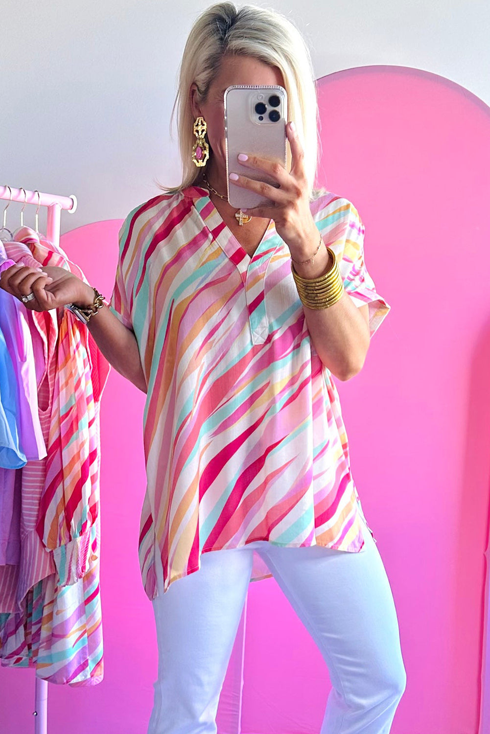 Multicolour Abstract Print High Low Blouse – Shewin | ClozArt