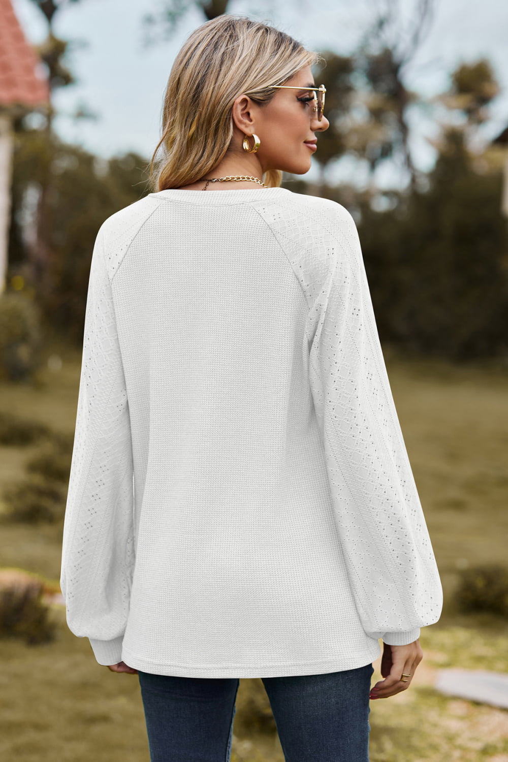 Notched Neck Raglan Sleeve Blouse – Trendsi | ClozArt