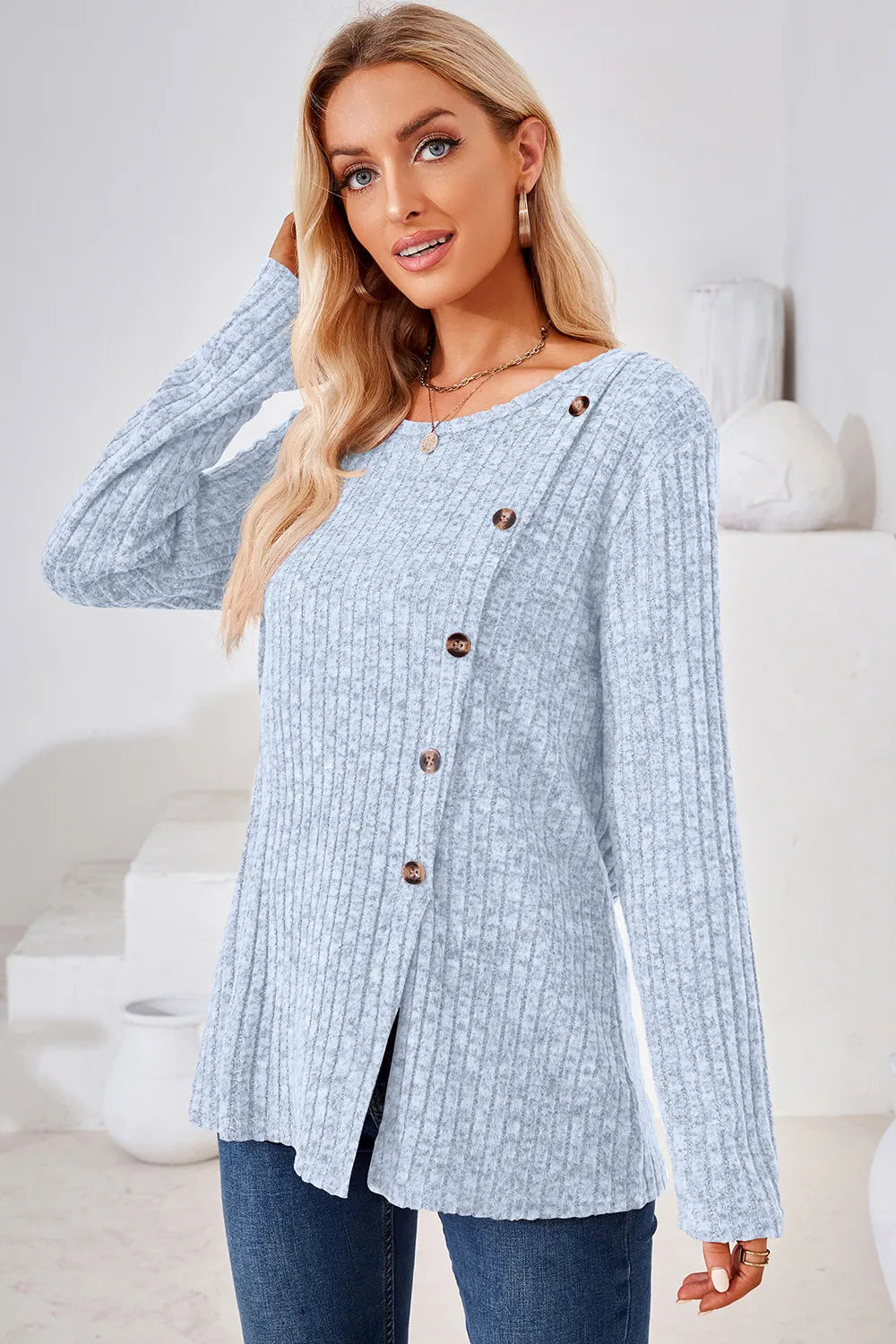 Round Neck Long Sleeve T-Shirt – Trendsi | ClozArt