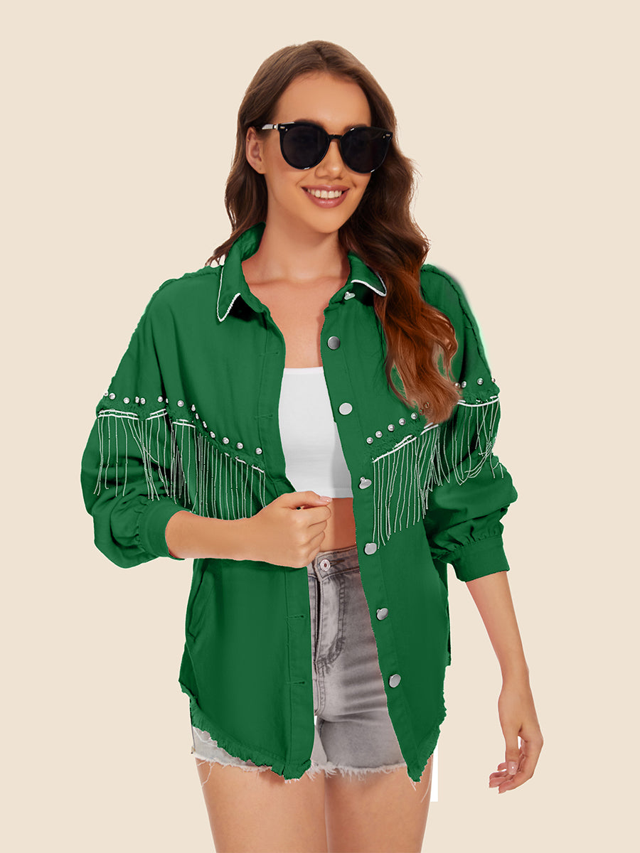 Raw Hem Fringe Detail Denim Jacket – Trendsi | ClozArt