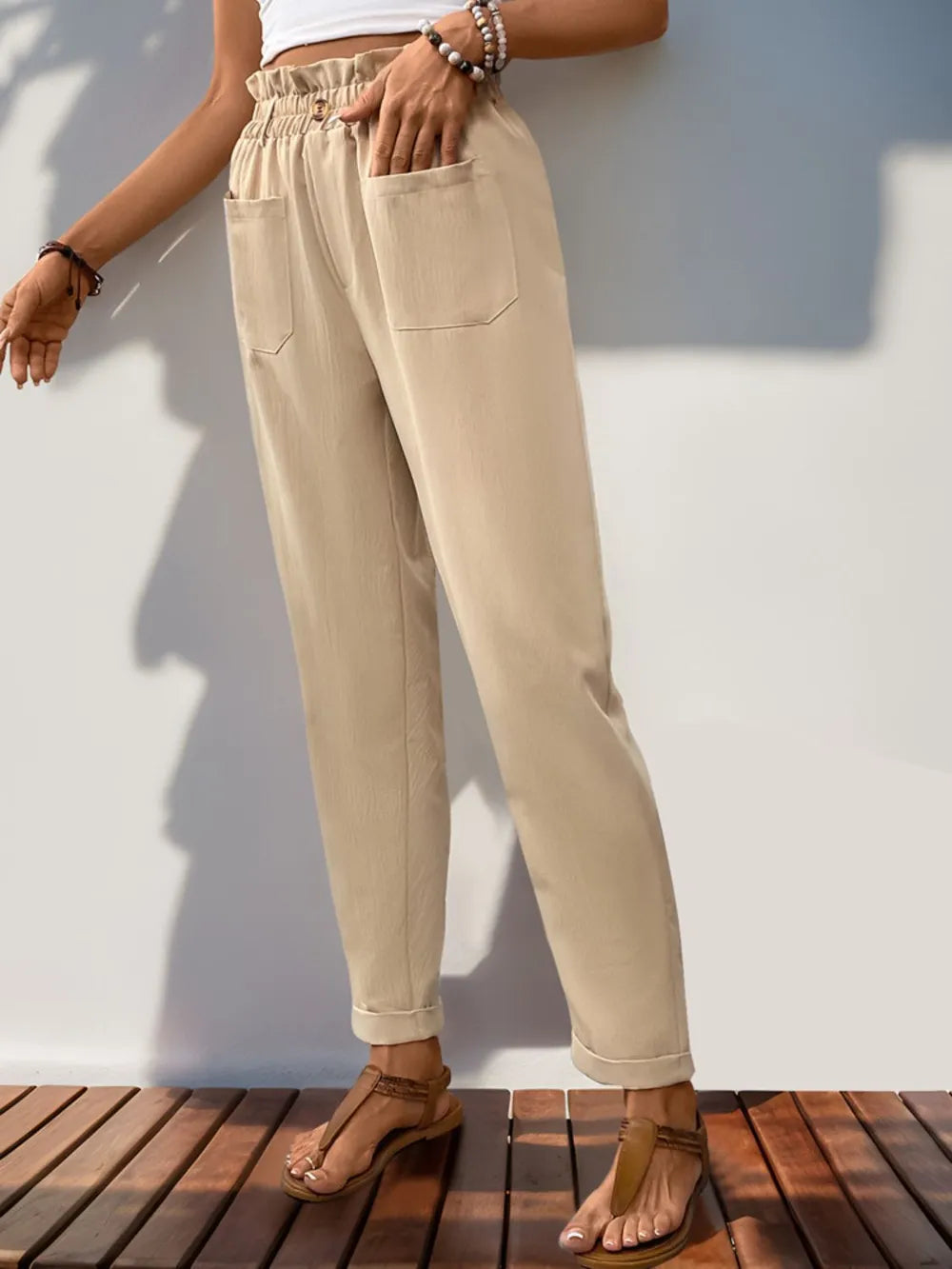 Perfee Frill High Waist Pants with Pockets – Trendsi | ClozArt