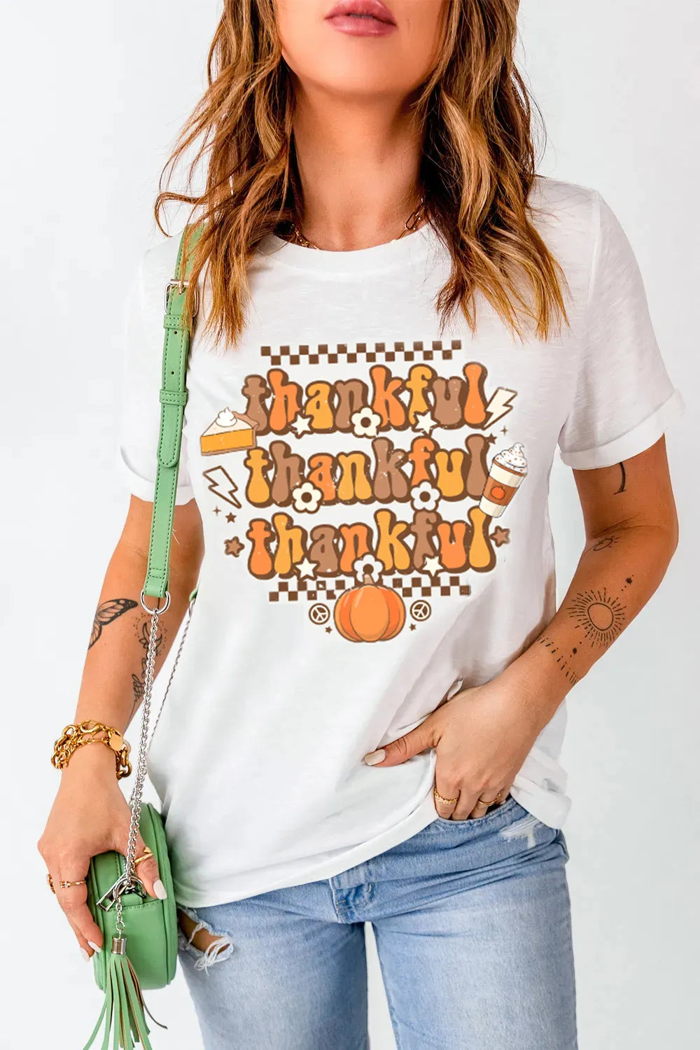 THANKFUL Round Neck Short Sleeve T-Shirt – Trendsi | ClozArt