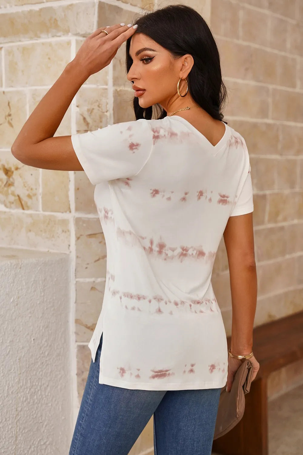 Tie-Dye V-Neck Short Sleeve T-Shirt – Trendsi | ClozArt