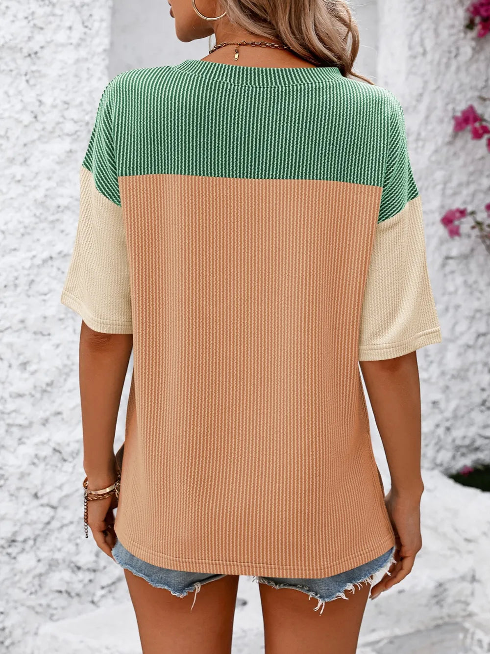 Mandy Color Block Round Neck Half Sleeve T-Shirt – Trendsi | ClozArt