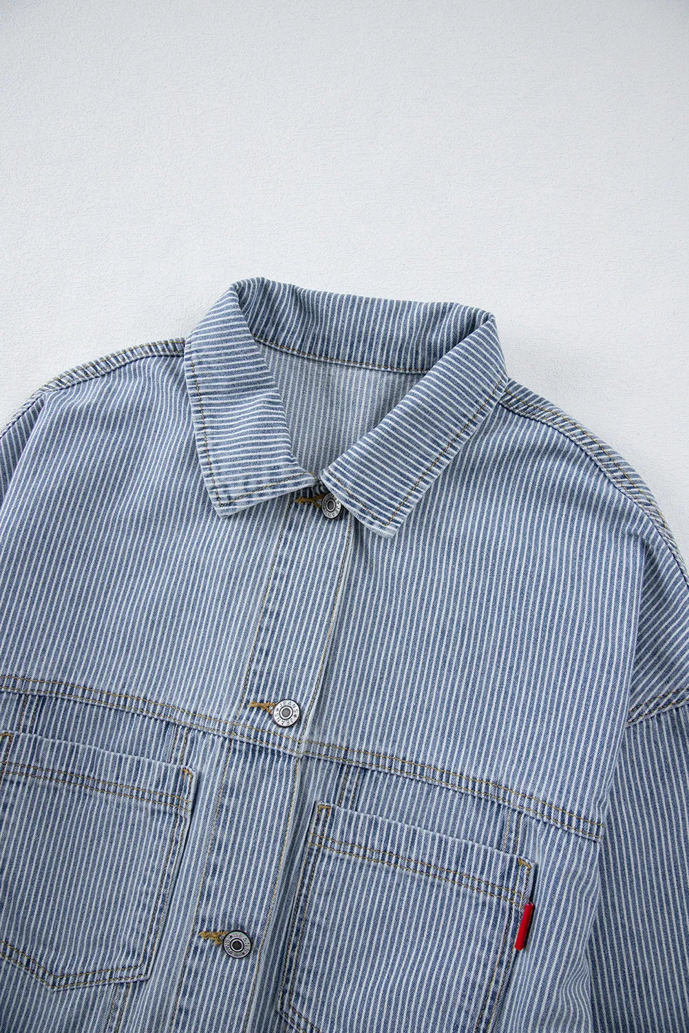 Striped Button Up Long Sleeve Denim Jacket – Trendsi | ClozArt