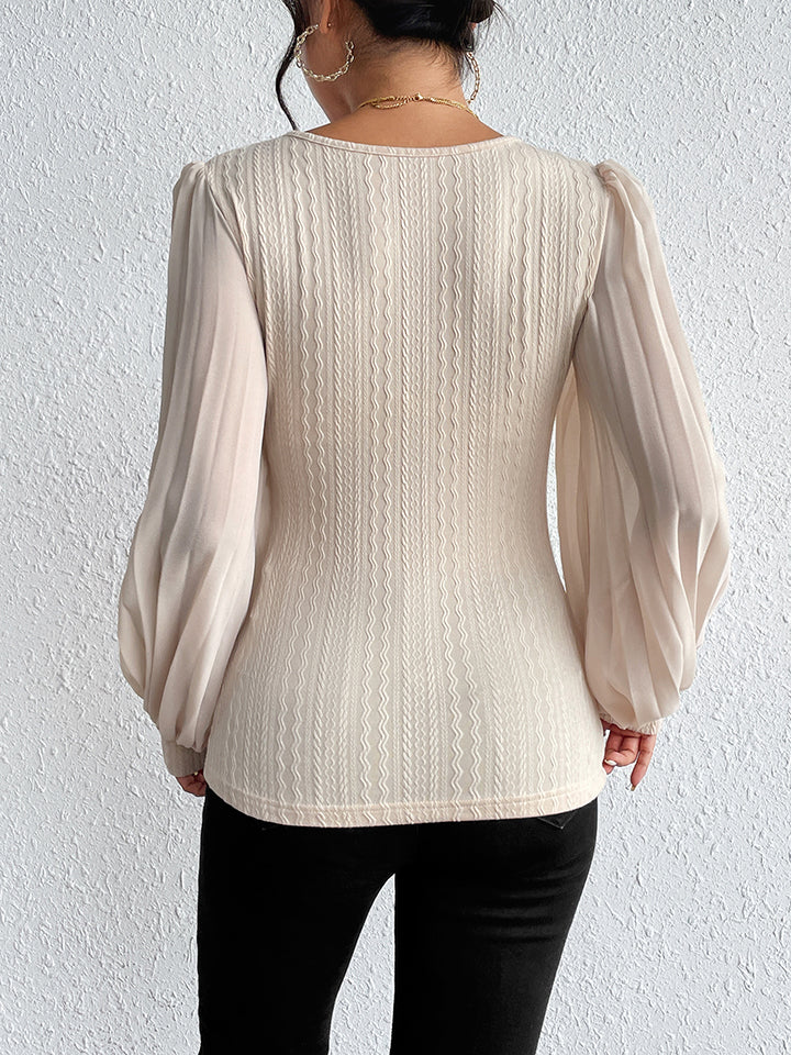 Honey Pleated Puff Sleeve Round Neck Blouse – Trendsi | ClozArt