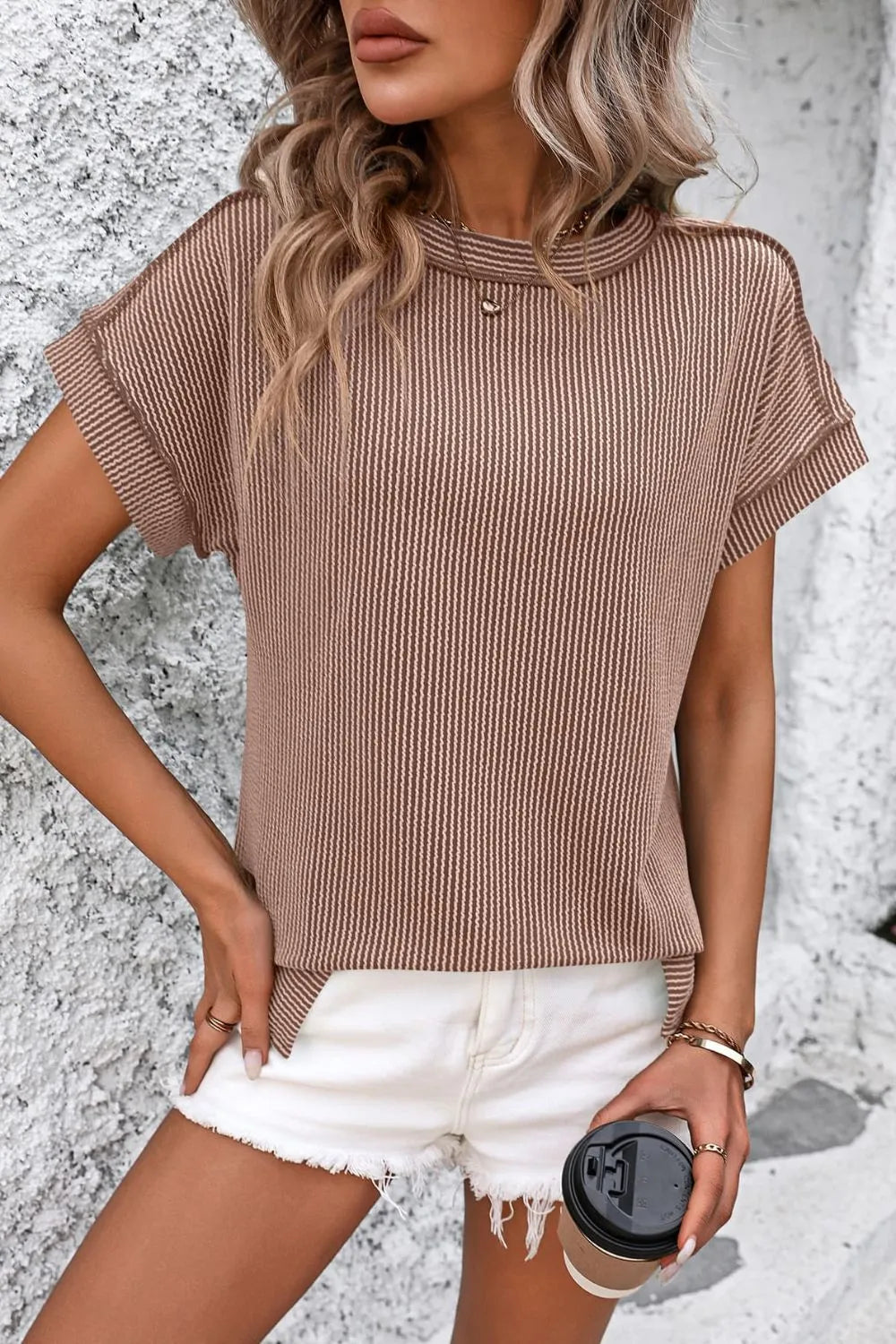Mandy Striped Round Neck Short Sleeve T-Shirt – Trendsi | ClozArt