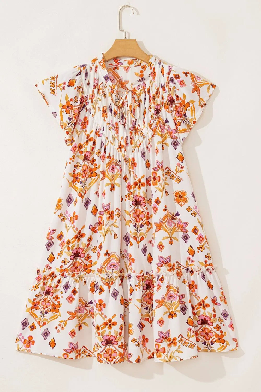 Printed Tie Neck Cap Sleeve Mini Dress – Trendsi | ClozArt