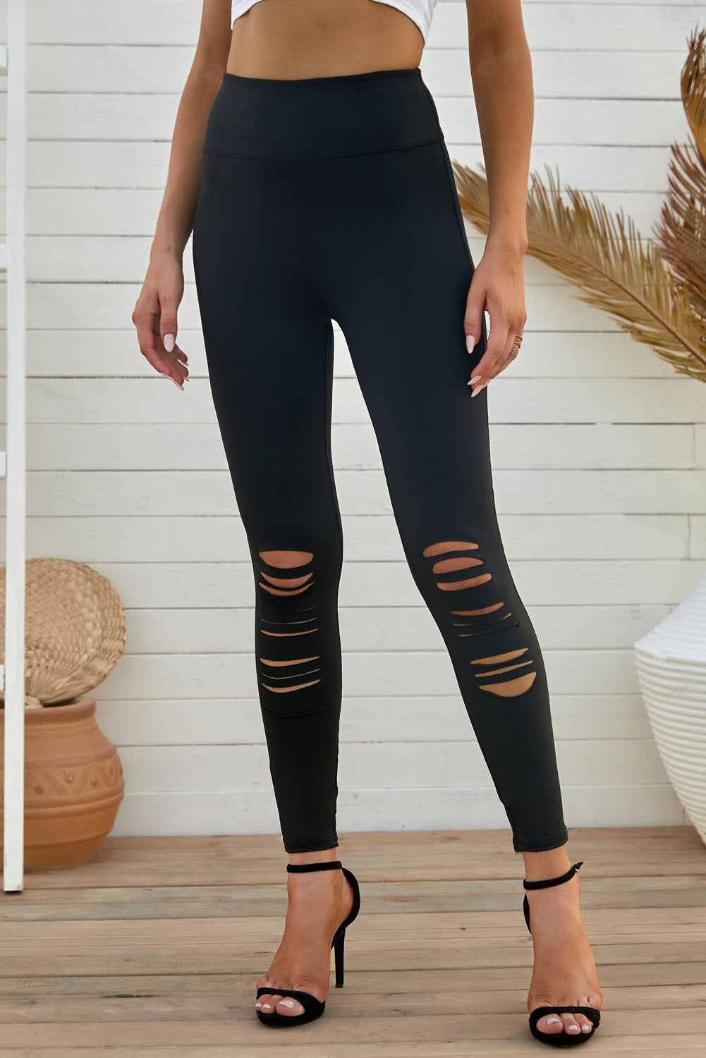 Wide Waistband Distressed Slim Fit Leggings – Trendsi | ClozArt