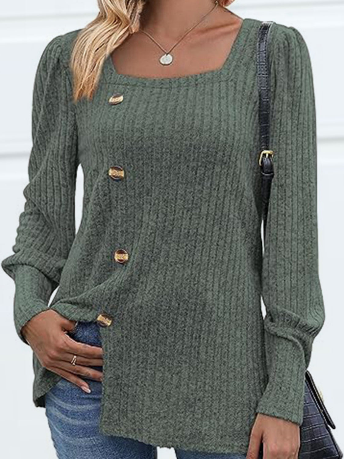 Decorative Button Square Neck Top – Trendsi | ClozArt