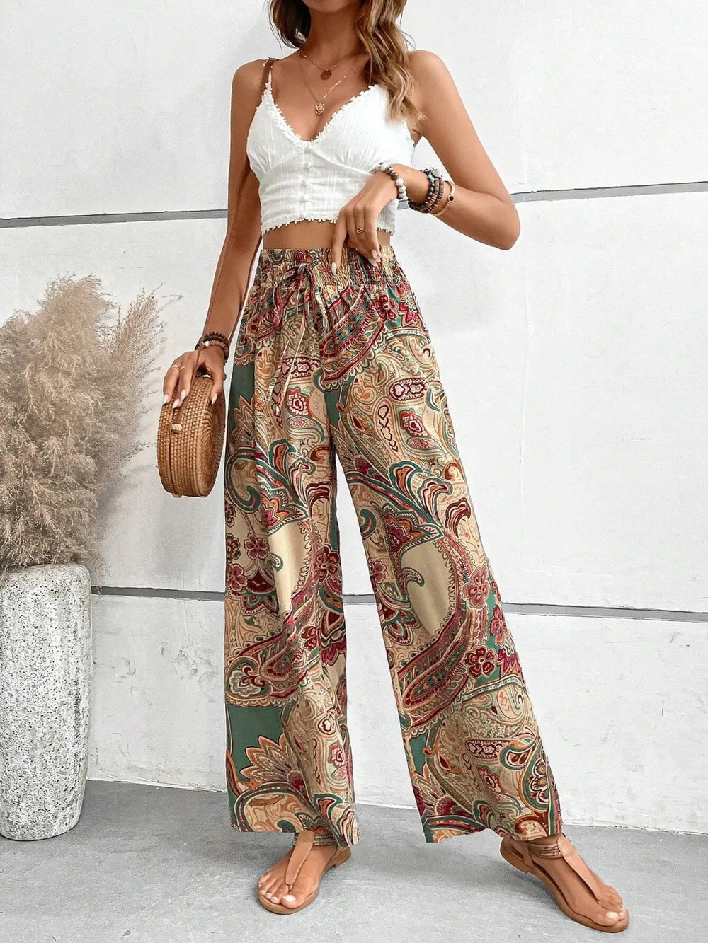Printed Wide Leg Pants – Trendsi | ClozArt