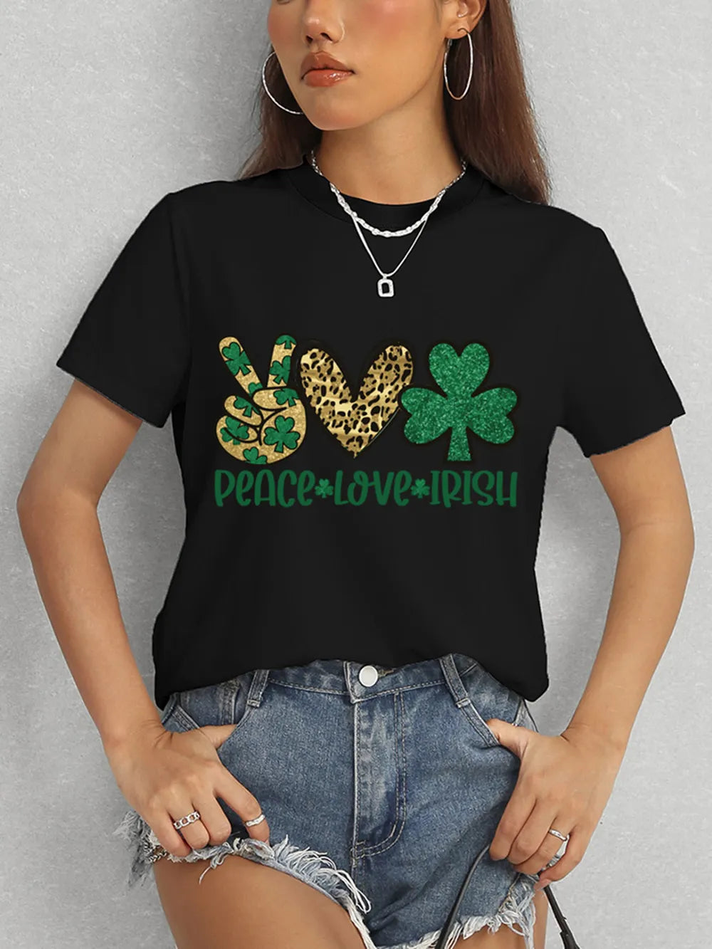 PEACE LOVE IRISH Round Neck Short Sleeve T-Shirt – Trendsi | ClozArt