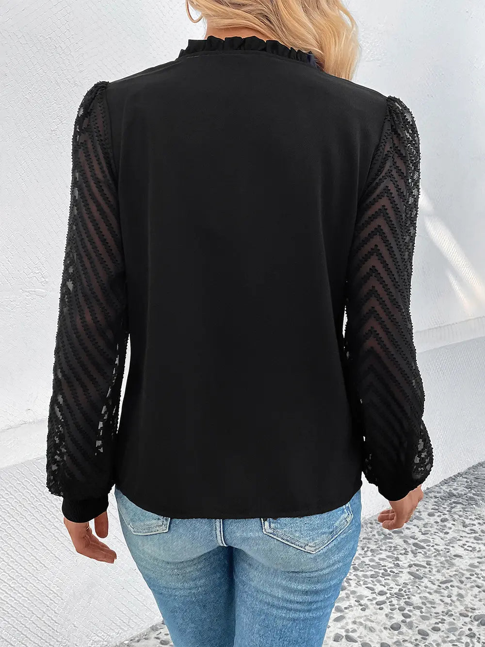 Perfee Mesh V-Neck Button Front Blouse – Trendsi | ClozArt