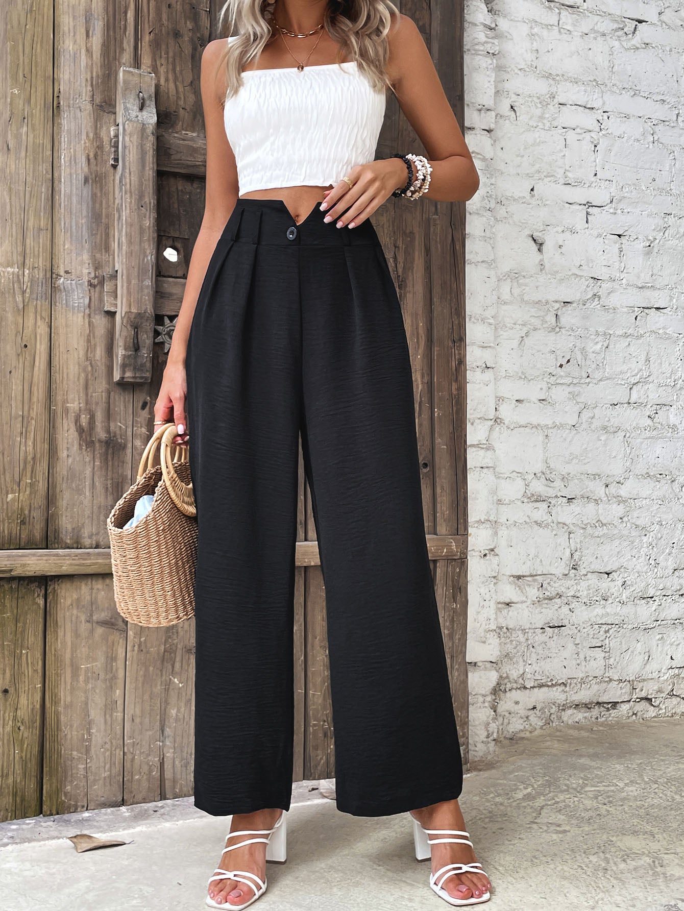 Perfee Ruched High Waist Straight Leg Pants – Trendsi | ClozArt