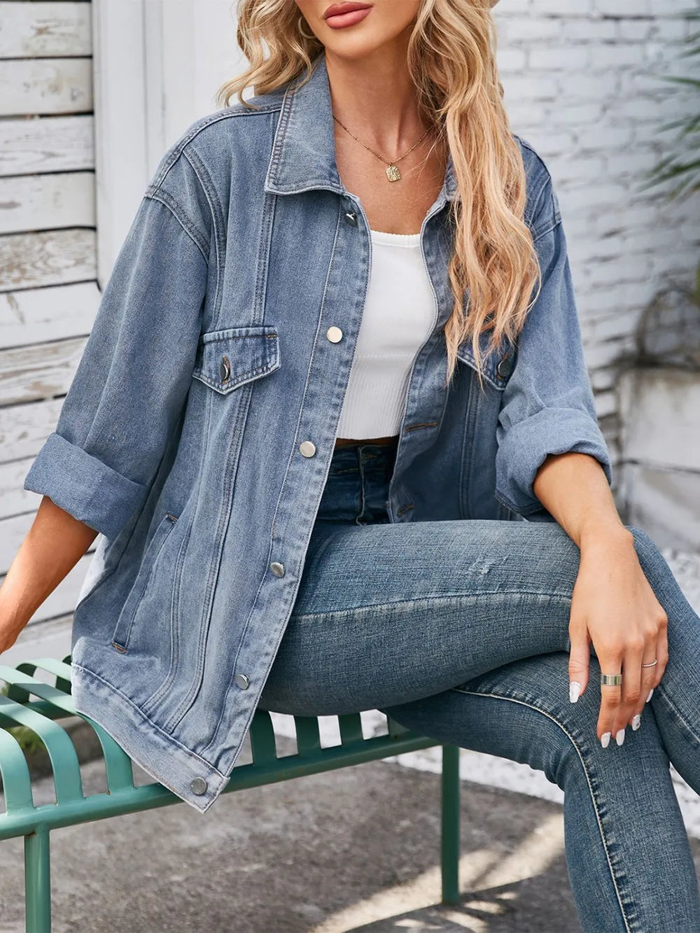 Button Up Long Sleeve Denim Jacket – Trendsi | ClozArt