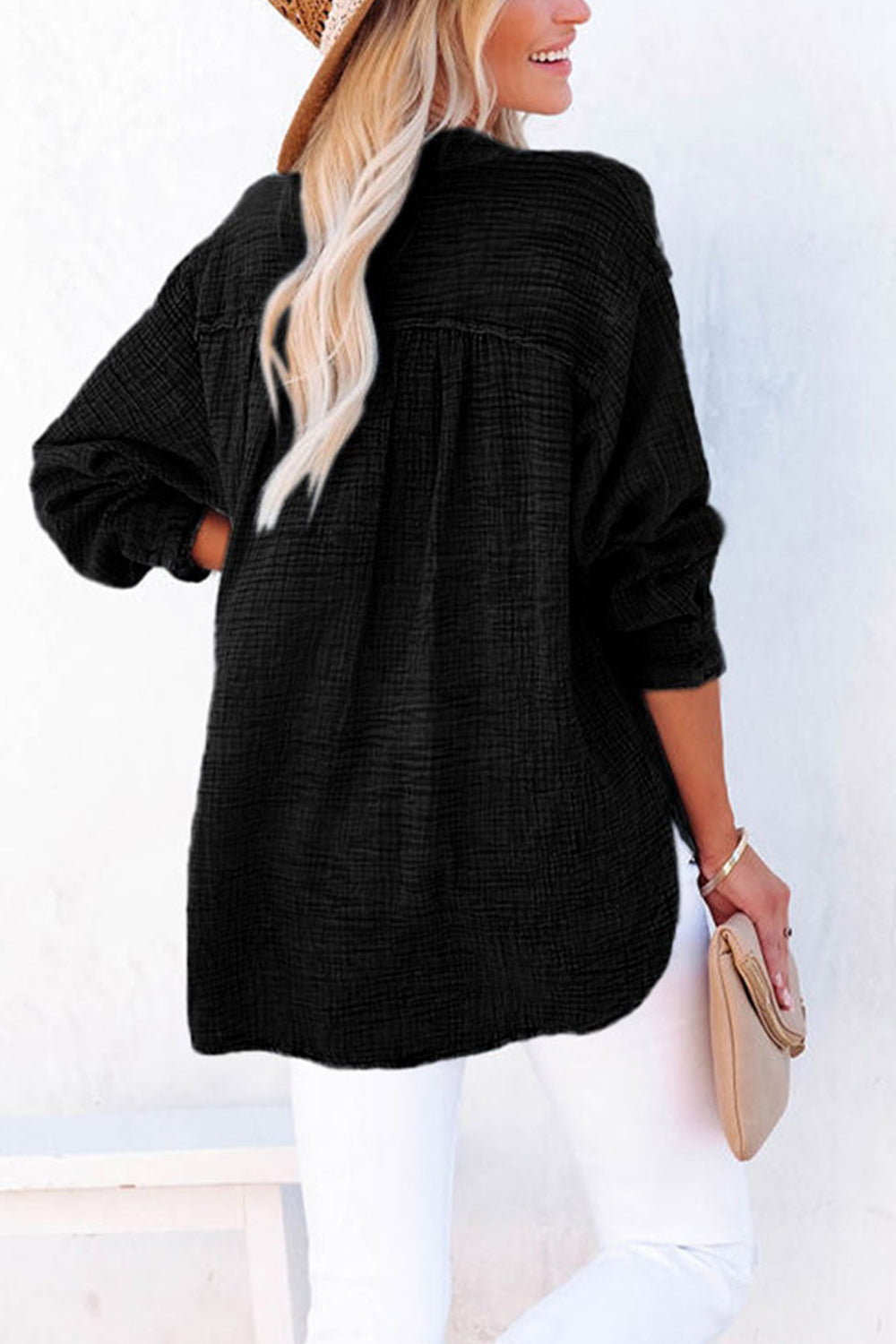 Buttoned Long Sleeve Blouse – Trendsi | ClozArt