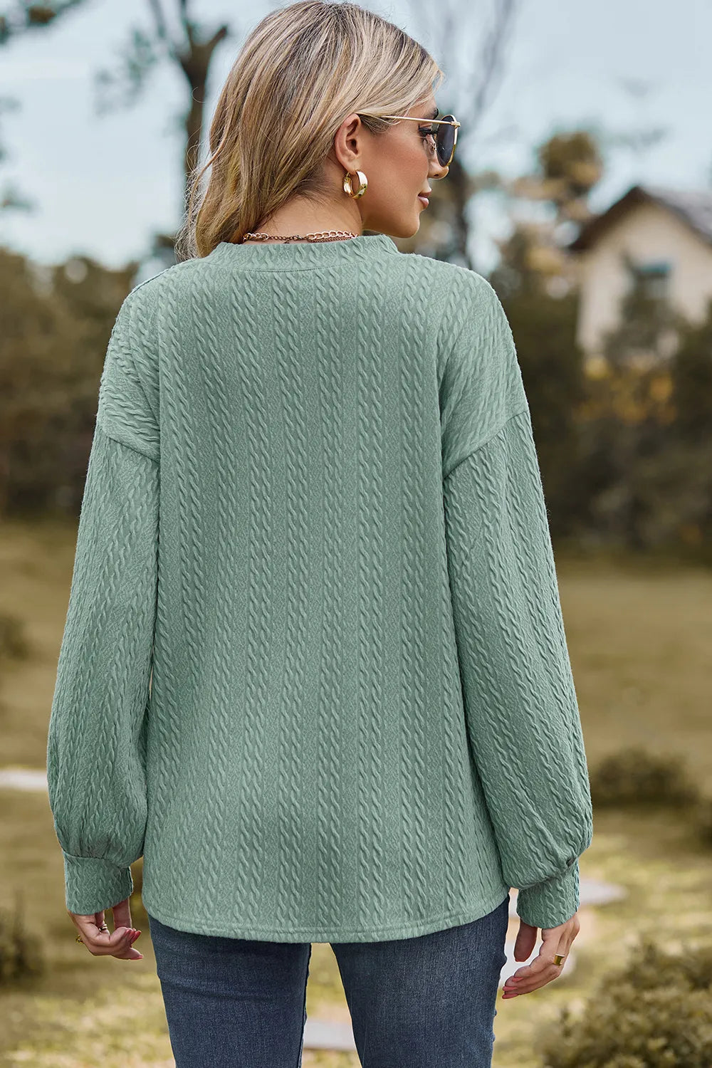 Textured V-Neck Dropped Shoulder T-Shirt – Trendsi | ClozArt