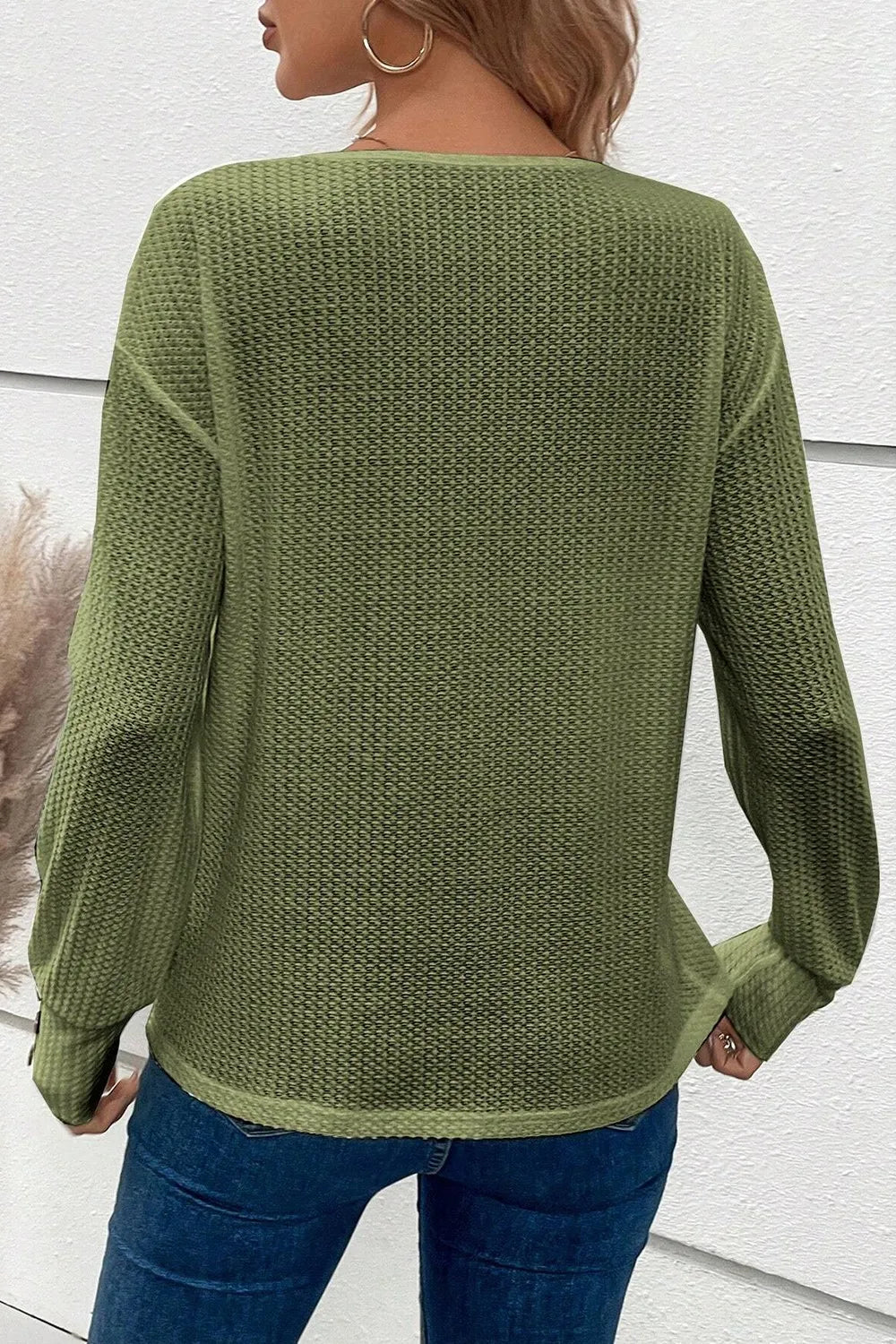 Decorative Button V-Neck Long Sleeve T-Shirt – Trendsi | ClozArt