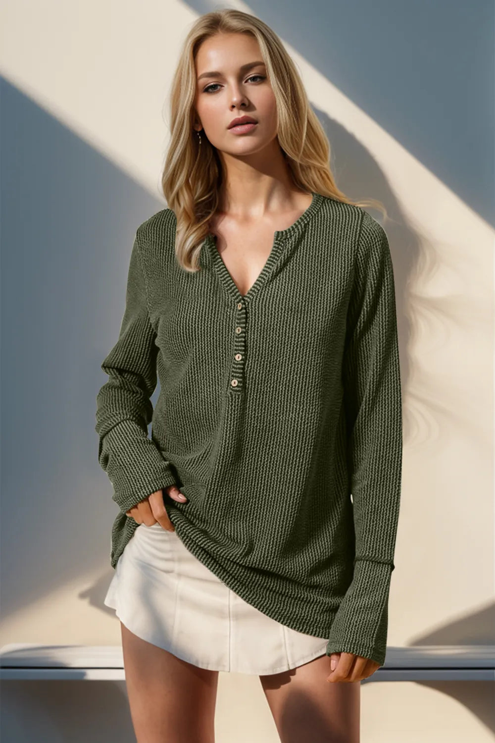 Double Take Full Size Notched Thumbhole Long Sleeve T-Shirt – Trendsi | ClozArt