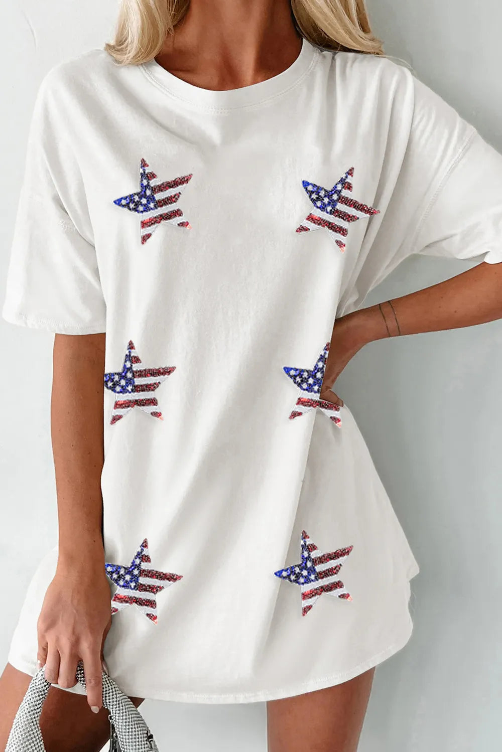 US Flag Star Round Neck Half Sleeve Oversize T-Shirt – Trendsi | ClozArt