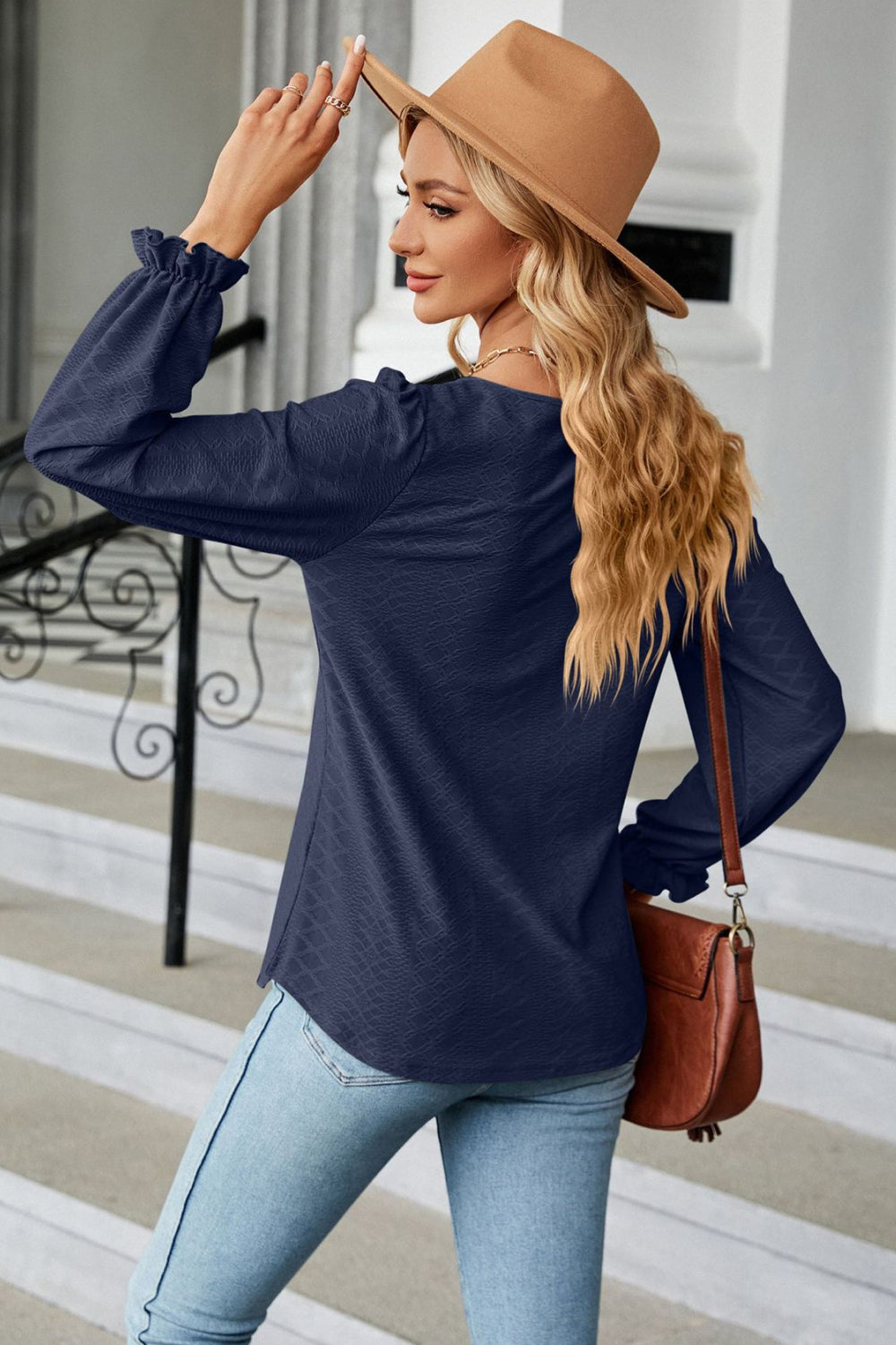 Round Neck Flounce Sleeve Blouse – Trendsi | ClozArt