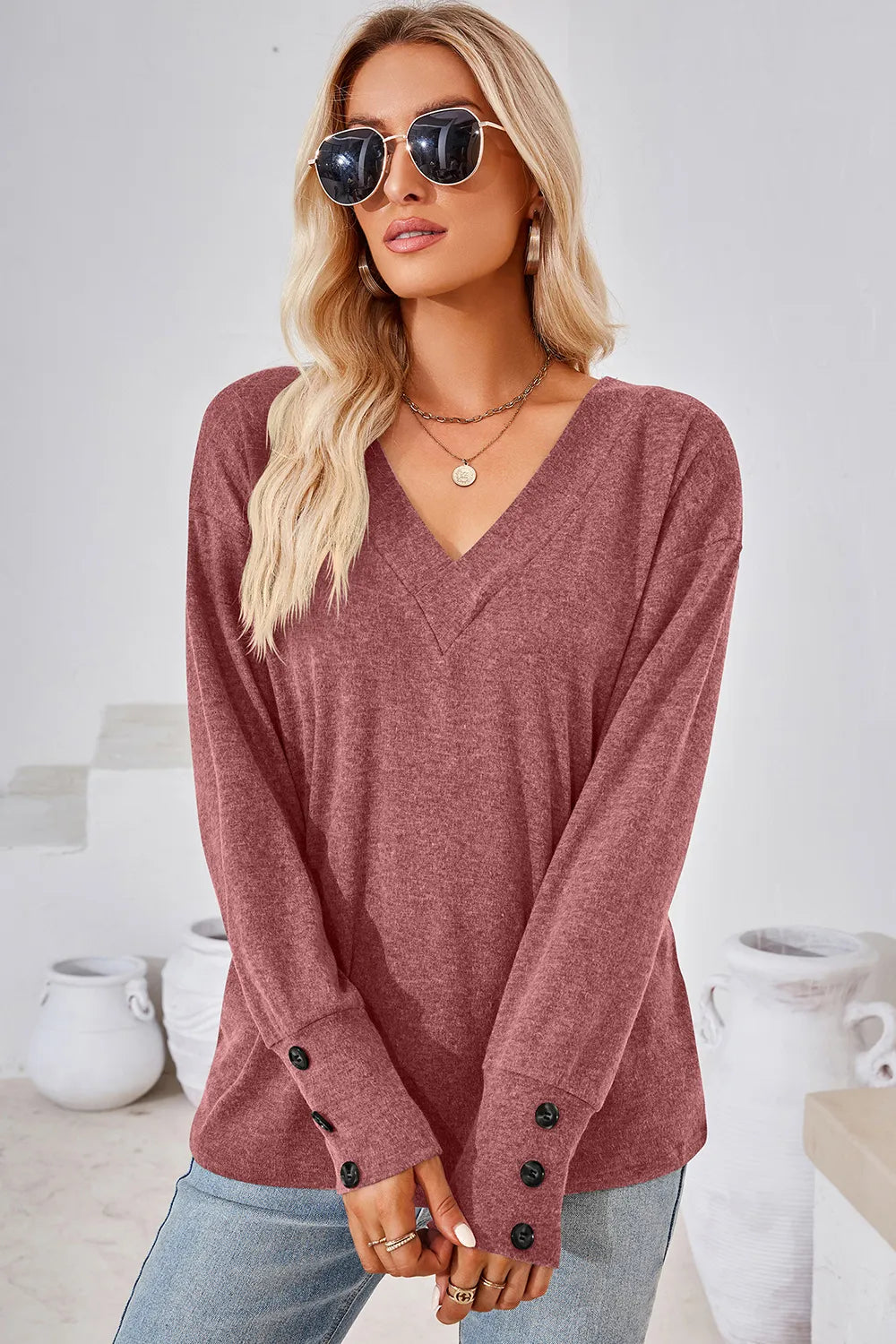 V-Neck Dropped Shoulder T-Shirt – Trendsi | ClozArt