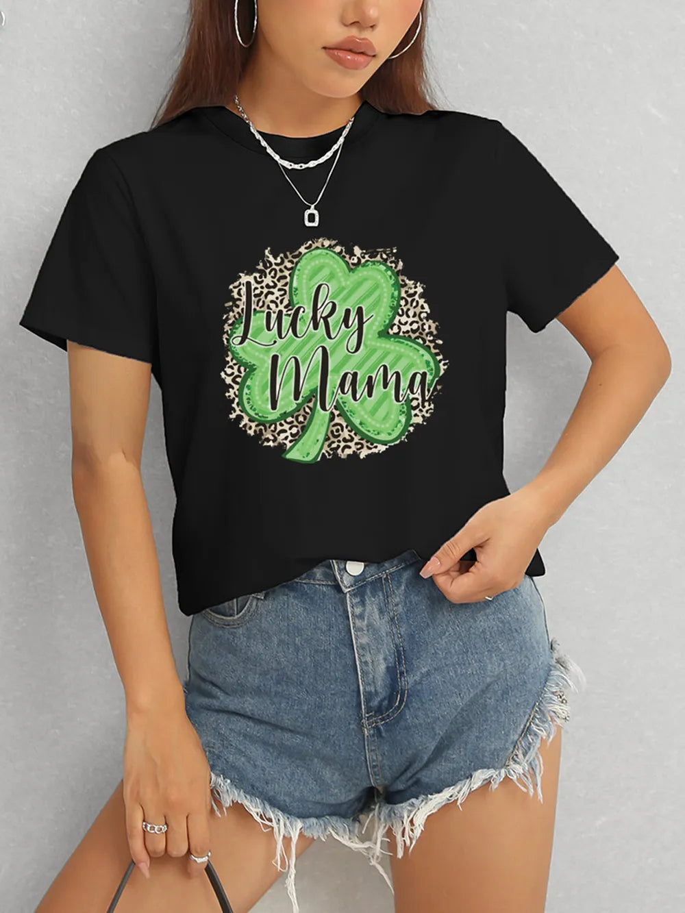 LUCKY MAMA Round Neck T-Shirt – Trendsi | ClozArt