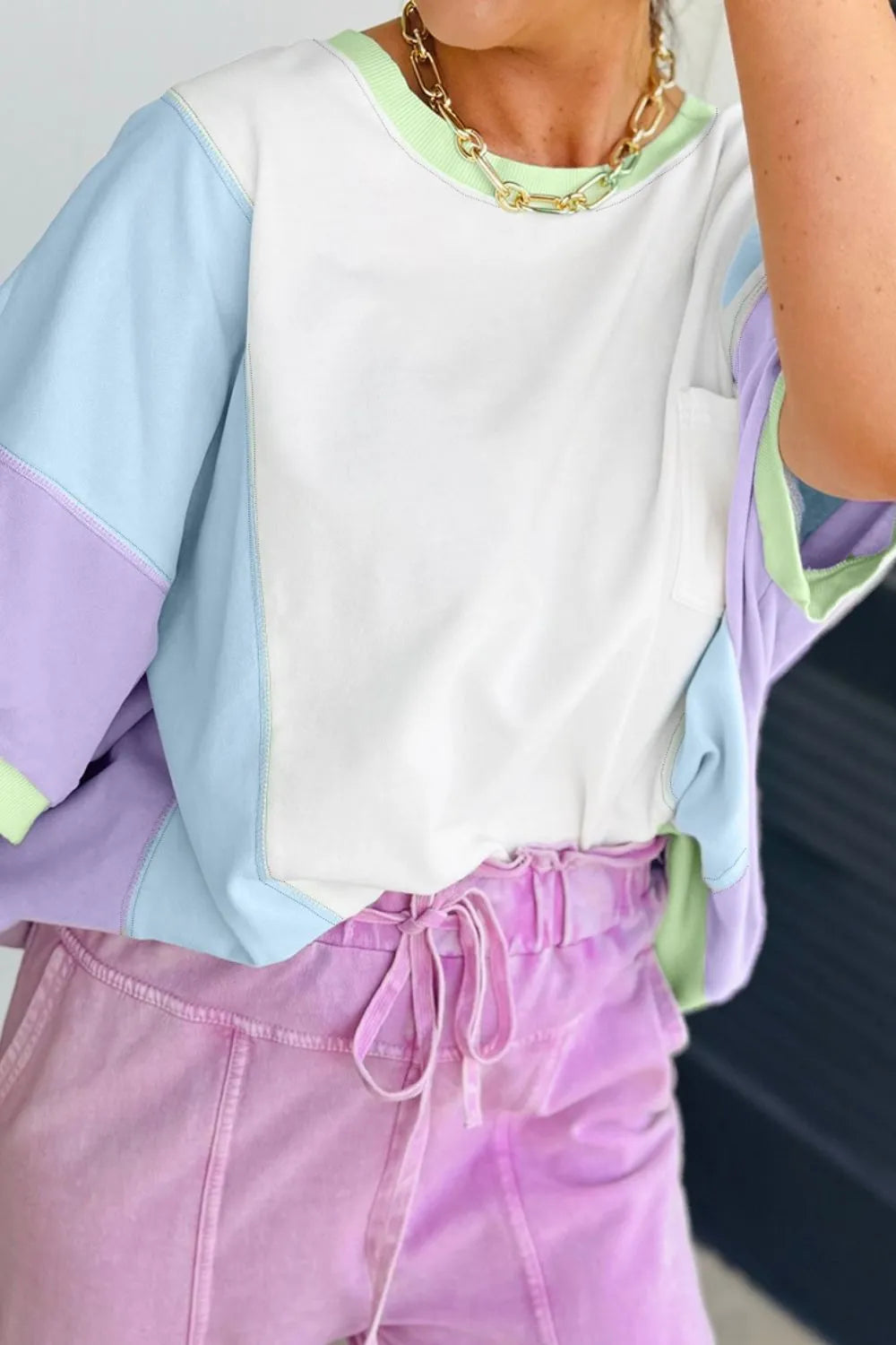 Color Block Patchwork Half Sleeve Oversized T Shirt – Trendsi | ClozArt