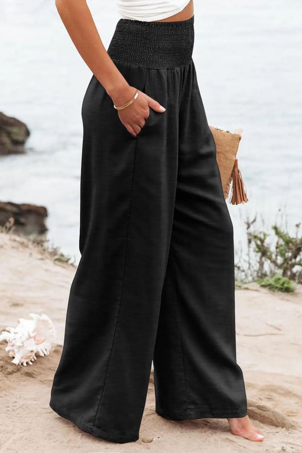 Plus Size Smocked High Waist Wide Leg Pants – Trendsi | ClozArt