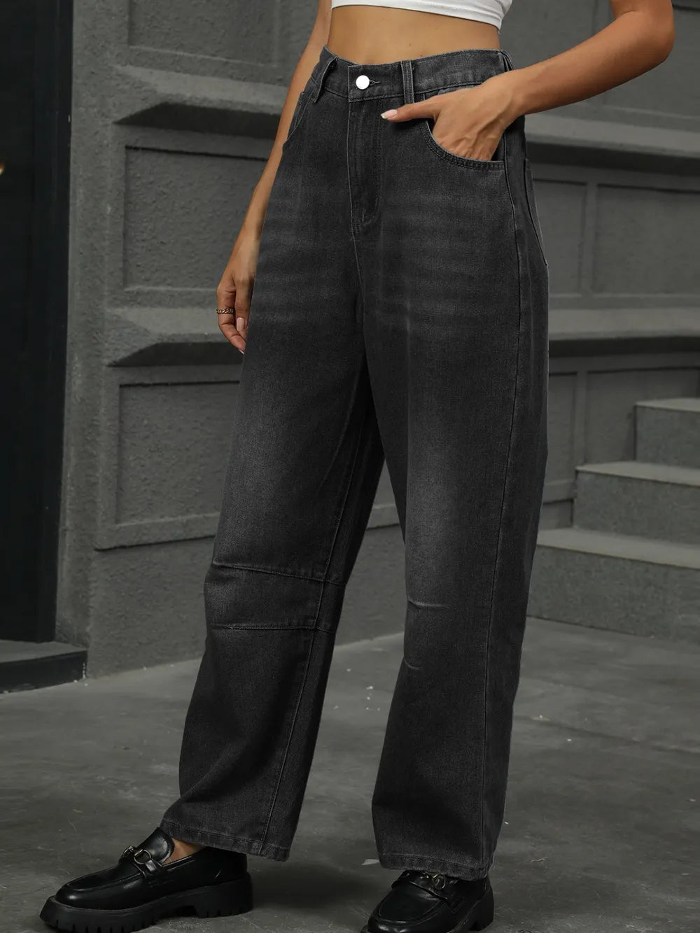 Half Elastic Waist Straight Leg Jeans – Trendsi | ClozArt