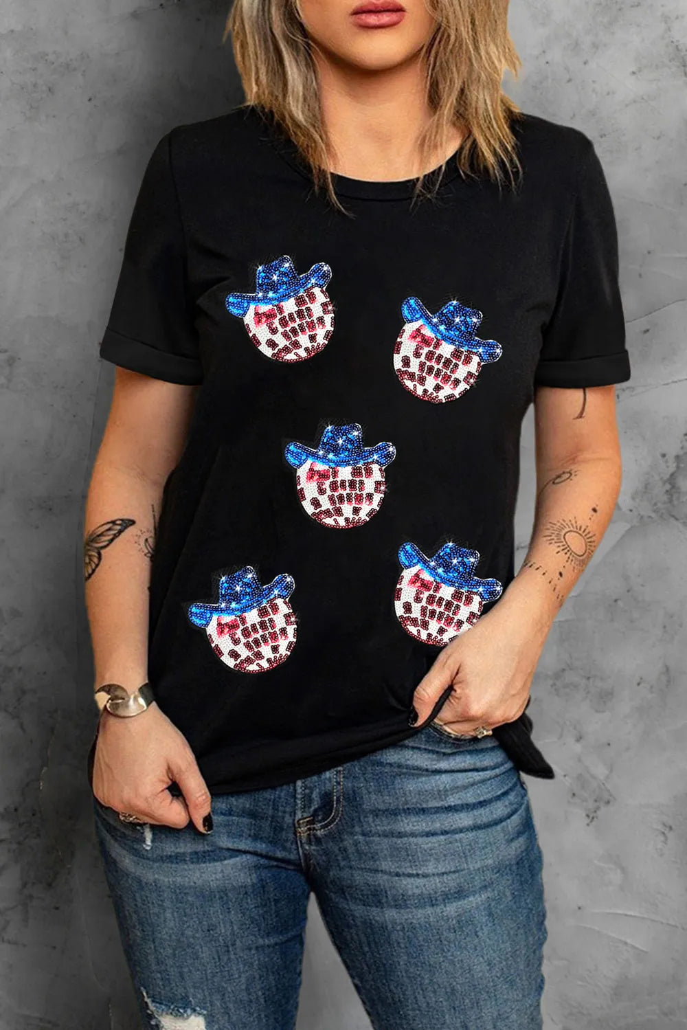 Sequin Round Neck Short Sleeve T-Shirt – Trendsi | ClozArt