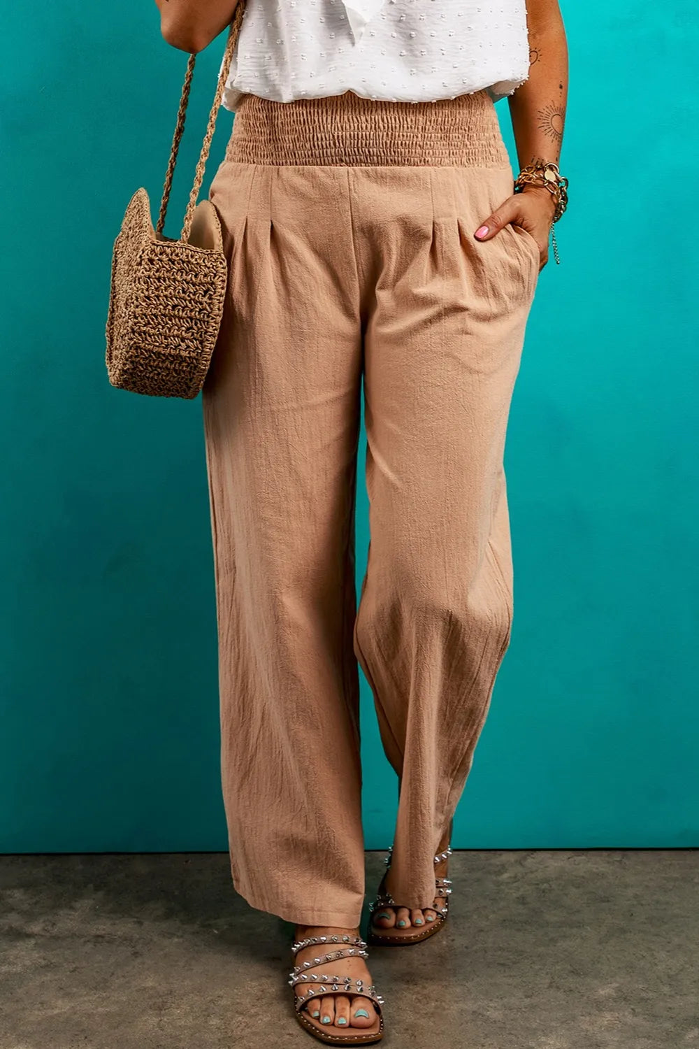 Smocked Elastic Waist Pants with Pockets – Trendsi | ClozArt