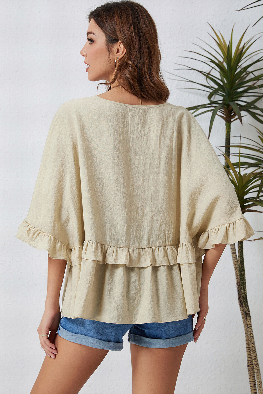 Ruffled V-Neck Half Sleeve Blouse – Trendsi | ClozArt