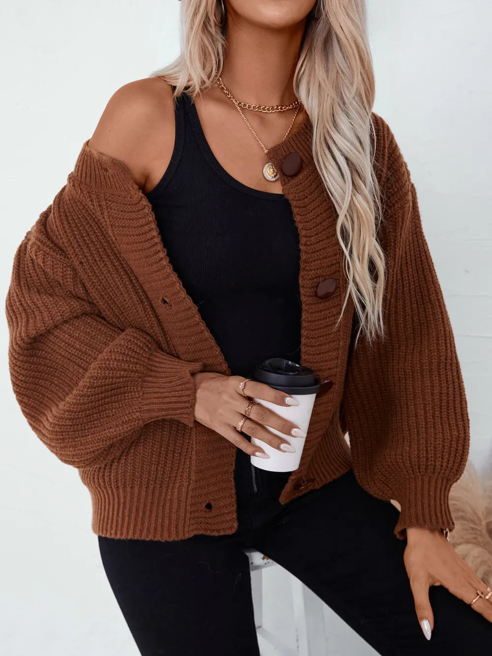 Button Down Long Sleeve Cardigan – Trendsi | ClozArt