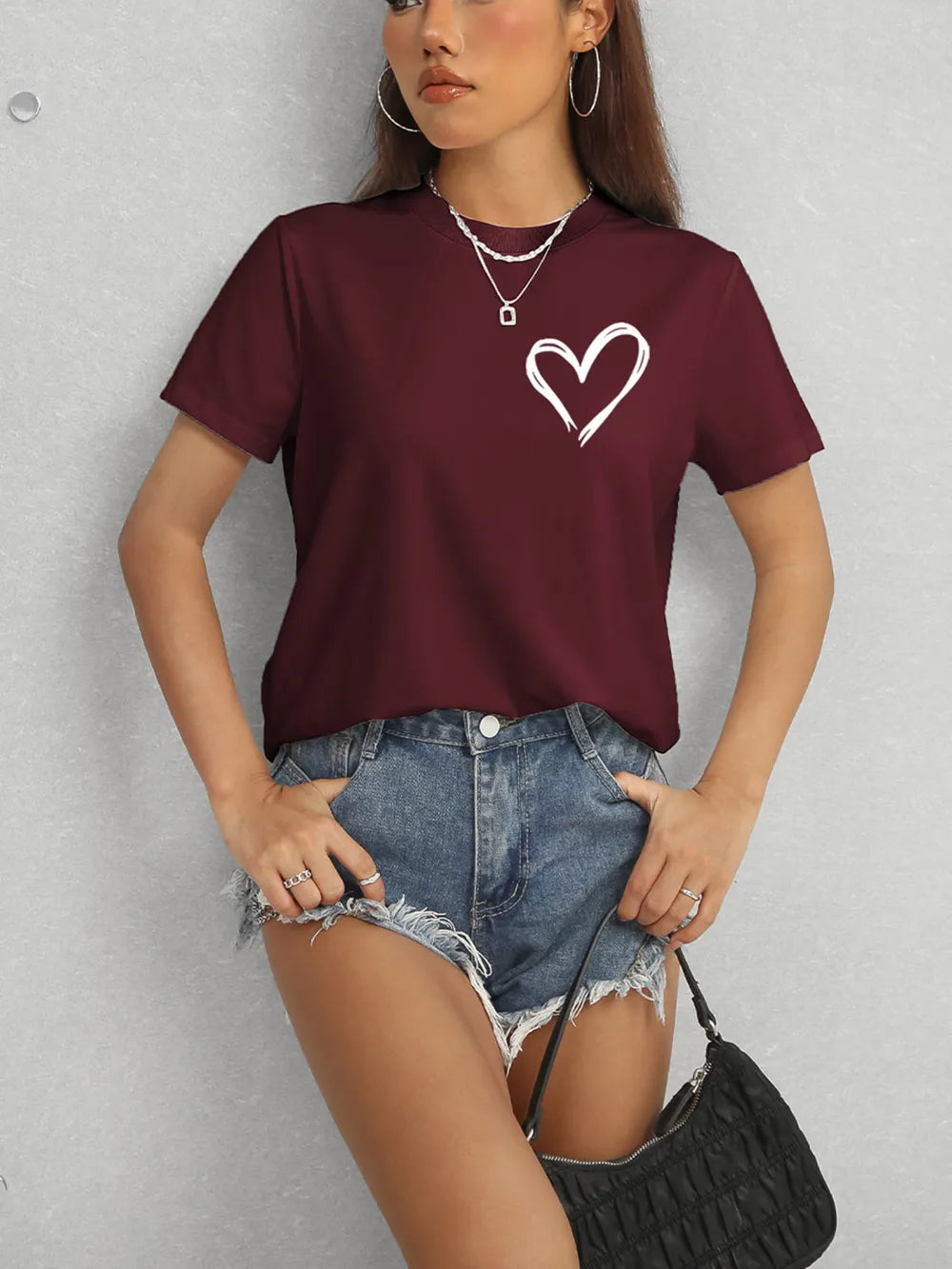 Heart Round Neck Short Sleeve T-Shirt – Trendsi | ClozArt