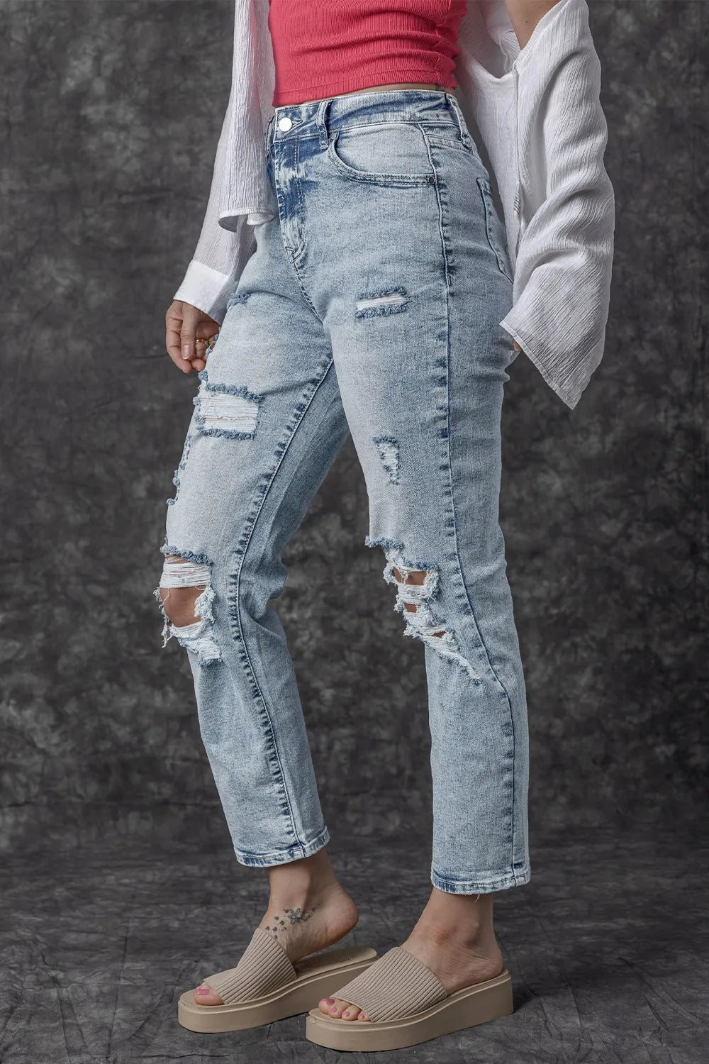 Distressed High Waist Jeans – Trendsi | ClozArt