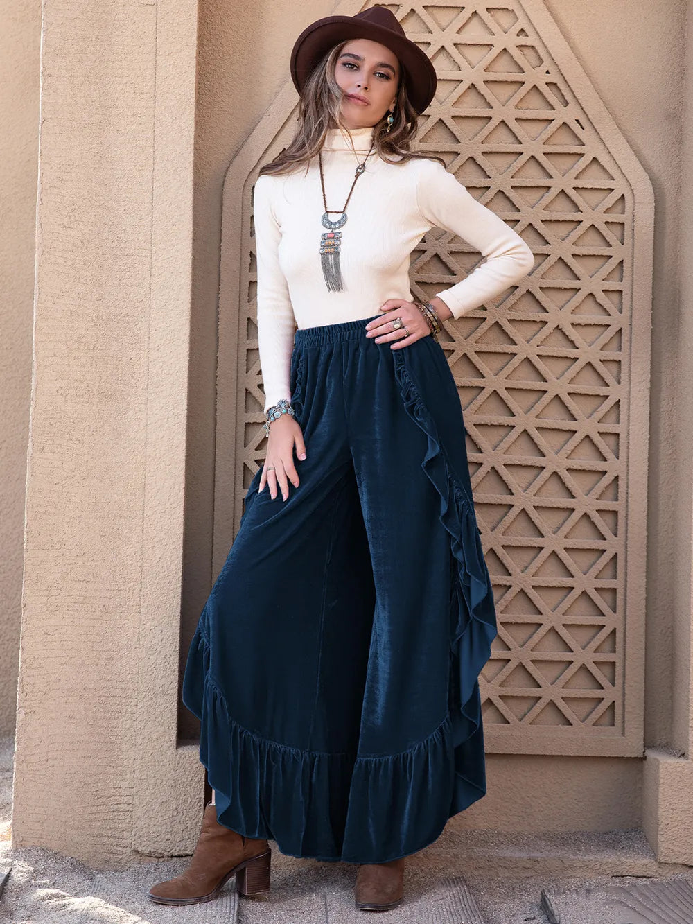 Slit Ruffled Wide Leg Pants – Trendsi | ClozArt