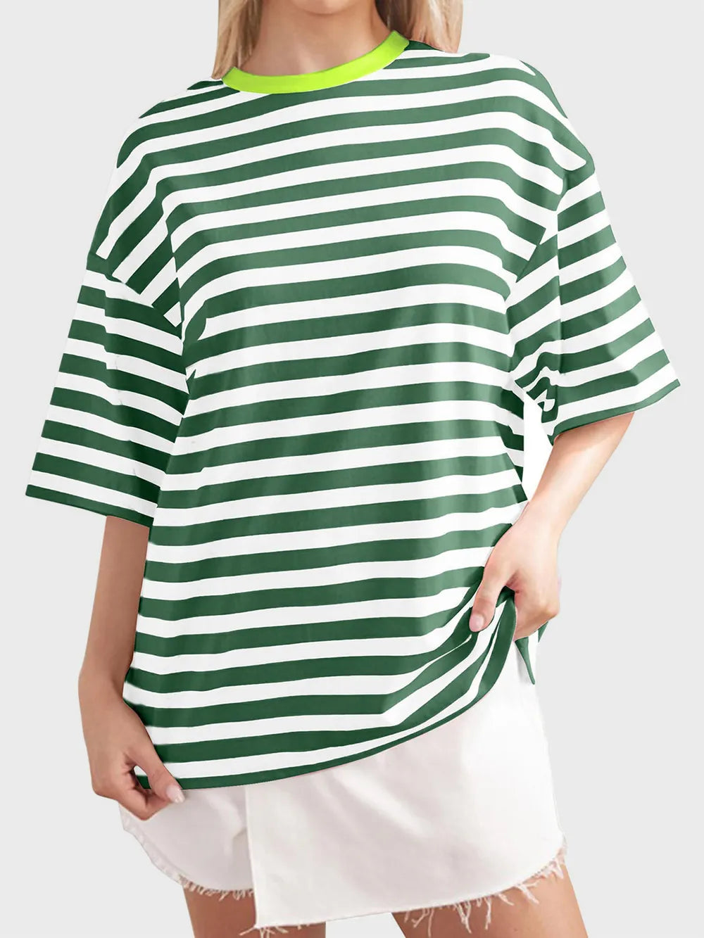 Striped Round Neck Half Sleeve T-Shirt – Trendsi | ClozArt