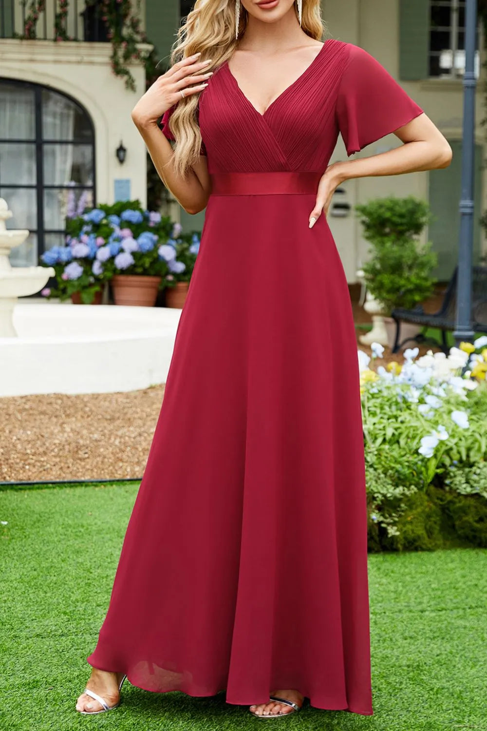 Surplice Flutter Sleeve Maxi Dress – Trendsi | ClozArt