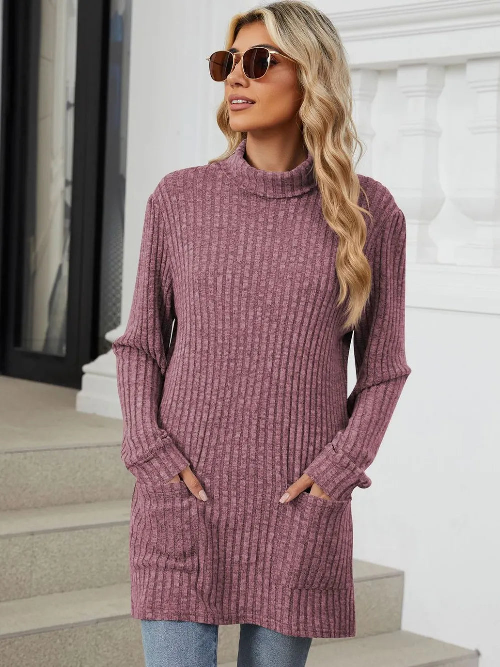 Ribbed Mock Neck Long Sleeve T-Shirt – Trendsi | ClozArt
