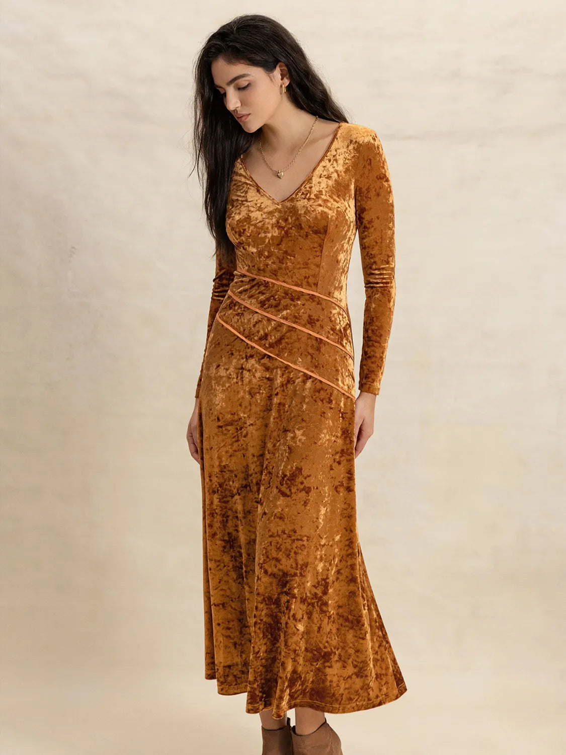 V-Neck Long Sleeve Midi Dress – Trendsi | ClozArt