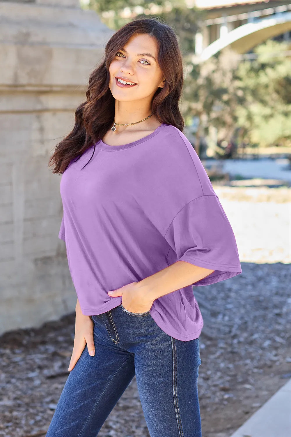 Basic Bae Bamboo Full Size Round Neck Drop Shoulder T-Shirt – Trendsi | ClozArt