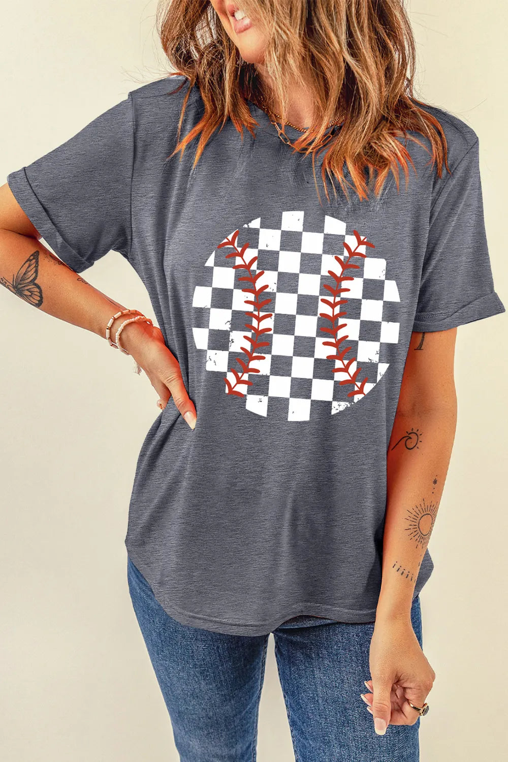 Checkered Graphic Round Neck Short Sleeve T-Shirt – Trendsi | ClozArt