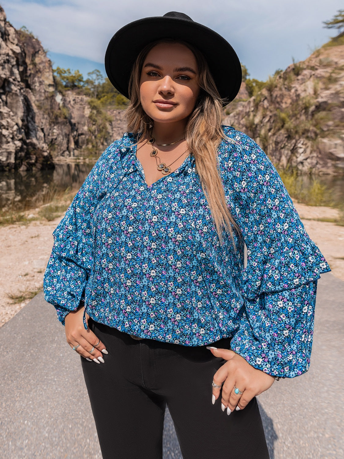 Plus Size Tie Neck Ruffled Blouse – Trendsi | ClozArt