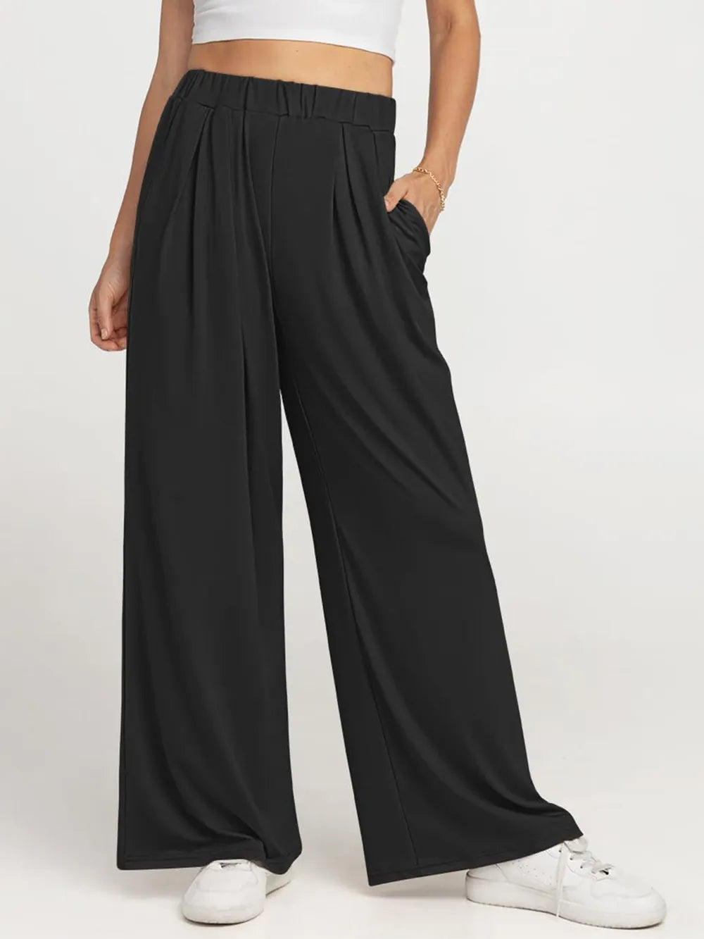 Elastic Waist Wide Leg Pants – Trendsi | ClozArt