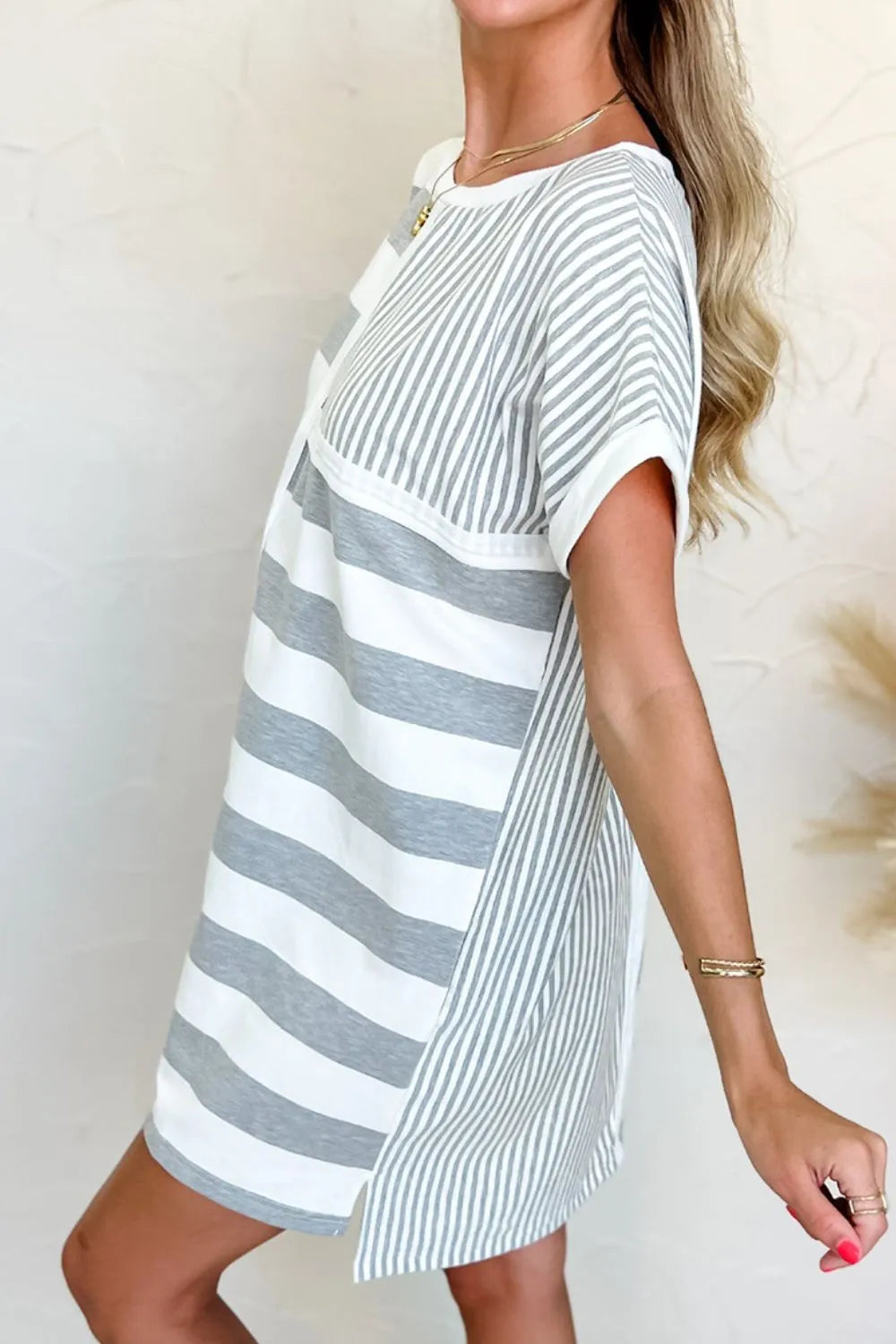 Stripe Mixed Short Sleeve Shift Mini Tee Dress – Trendsi | ClozArt